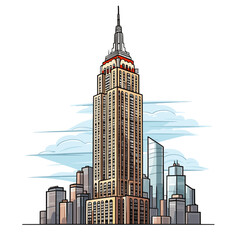 Wall Mural - Empire State Building. Empire State Building hand-drawn comic illustration. Vector doodle style cartoon illustration