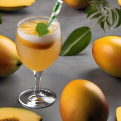 Poster - A glass of fizzy mango soda with a mango slice5