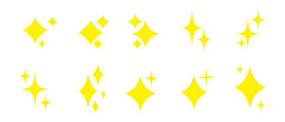 Sticker - Twinkling stars vector set. Shiny sparks icon. Minimalist twinkle star shape symbols. Modern geometric elements, shining star icon set. Used in web , templates . Isolated on white background in eps 10