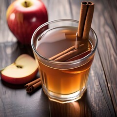 Wall Mural - A glass of apple cider with a cinnamon stick1