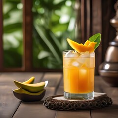 Wall Mural - A refreshing mango ginger cocktail with a mango slice and ginger garnish3