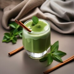Wall Mural - A glass of iced matcha chai latte with a cinnamon stick4