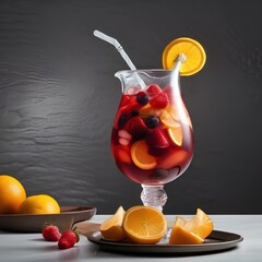 Wall Mural - A pitcher of iced sangria with fruit slices4