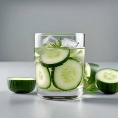Wall Mural - A glass of refreshing cucumber water with cucumber slices1