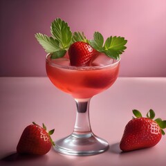 Wall Mural - A refreshing strawberry thyme cocktail with a strawberry and thyme garnish2