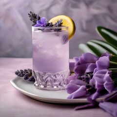 Wall Mural - A glass of iced lavender lemonade with a lavender sprig2