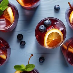 Wall Mural - A glass of iced blueberry tea with blueberries4