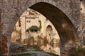 Wall Mural - Medieval village of Besalu. Stone bridge. Garrotxa. Girona, Catalonia. Spain