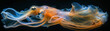 A squid glows with an iridescent sheen, its fins undulating in a mesmerizing dance against the stark contrast of the deep blue sea..