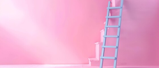 Sticker - On a pale pink background, a blue ladder stands out against a light, minimal design