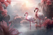 Beautiful flamingos in the water, art design