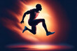 © superbphoto95 - Athletic sprinter jumping mid air in a studio silhouette, training with determination