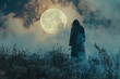 A photograph of a vampire director of photography capturing the perfect moonlit scene, enhancing the