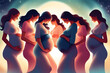 Group of pregnant women supporting each other and embracing the third trimester