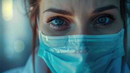 Canvas Print - Close up of a person wearing a protective face mask, suitable for health and safety concepts