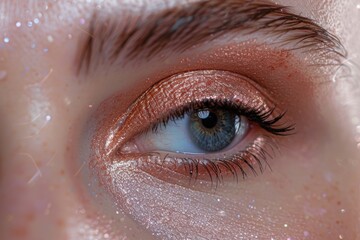 Poster - Close up of a person's eye with glitter, suitable for beauty or fashion concepts