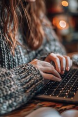 Wall Mural - Close up of a person typing on a laptop. Suitable for technology and work concepts