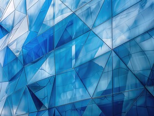 Urban building facades, blue geometric shapes