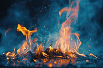 Wall Mural - Close up of fire on a grill, perfect for BBQ or cooking concept