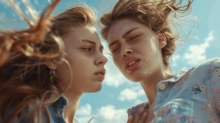 Image of two young women standing next to each other. Suitable for various concepts and designs