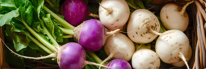 Wall Mural - Fresh Organic Bunch of Purple and White Turnips - Healthy Root Food