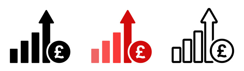 Cost increase vector symbols. Pound increase vector icons set