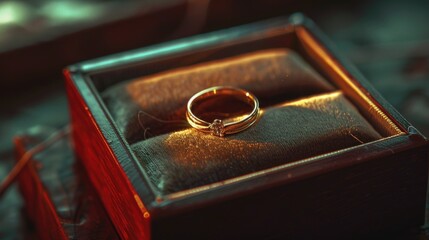 Wall Mural - A gold wedding ring displayed in a ring box. Perfect for wedding and jewelry concepts