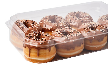 Sprinkle Symphony: Delightful Donuts in a Chocolate-Filled Container