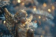 A beautiful angel statue adorning a Christmas tree, perfect for holiday designs