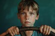 A young boy confidently holds a steering wheel. Perfect for illustrating concepts of driving and learning