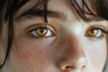 Wall Mural - Close-up of a child's face with freckles. Perfect for beauty or skincare concepts