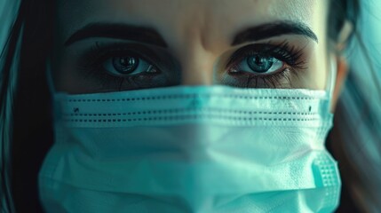 Canvas Print - Close up of a person wearing a protective face mask, suitable for health and safety concepts