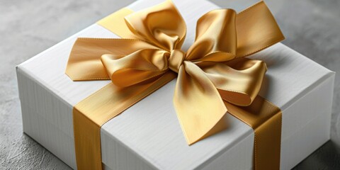 Canvas Print - A white gift box with a shiny gold bow, perfect for special occasions