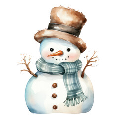 Wall Mural - cute watercolor snowman clipart transparent background