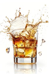 Canvas Print - A glass filled with liquid and ice cubes, suitable for various beverage concepts