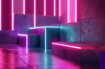 Wall Mural - Square sound products, hard lines, simple style, advanced atmosphere, 3D stereo, color lowkey calm, neon lights