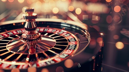 Wall Mural - Casino Concept background with dice, golden coins, cards, roulette and chips.