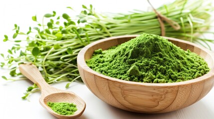 Fresh green sprouts in a wooden bowl, perfect for healthy lifestyle concepts