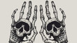 Skeleton hands doing ok gesture like binoculars Eyes