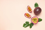 Fototapeta Tulipany - Concept of delicious and juicy exotic fruit - passion fruit