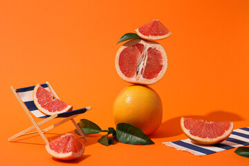 Sticker - Juicy summer fruit - grapefruit, concept of fresh food