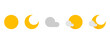 Set sun with crescent moon and cloud sky icon flat vector design