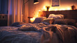A cozy bedroom setup with soft lighting and comfortable bedding, promoting restful sleep
