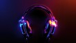 © Matthew - Glowing neon headphone on dark background