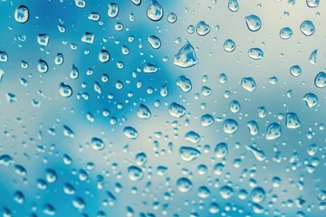 Sticker - Close up of water droplets on a window. Suitable for weather or nature concepts