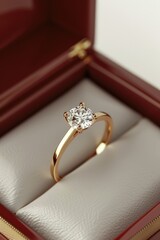 Canvas Print - A diamond ring displayed in a red jewelry box. Perfect for engagement or wedding concepts