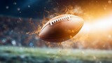 Fototapeta Sport - Soaring Football in Flames, Intense Game Moment, Burning American Football Background