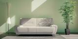 Fototapeta  - Sunny interior with fashionable sofa, electric lamp and plant decor – 3D visualizations