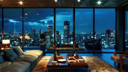 Poster - A night city view from a luxury apartment