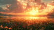 Sun's warmth enveloping a peaceful meadow, where wildflowers sway in the breeze